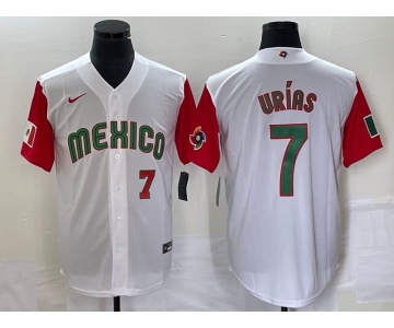 Men's Mexico Baseball #7 Julio Urias Number 2023 White Red World Classic Stitched Jersey52