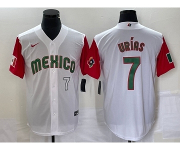 Men's Mexico Baseball #7 Julio Urias Number 2023 White Red World Classic Stitched Jersey54