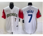 Men's Mexico Baseball #7 Julio Urias Number 2023 White Red World Classic Stitched Jersey5