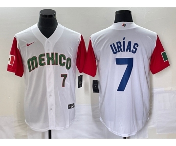 Men's Mexico Baseball #7 Julio Urias Number 2023 White Red World Classic Stitched Jersey5