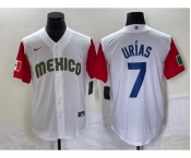 Men's Mexico Baseball #7 Julio Urias Number 2023 White Red World Classic Stitched Jersey6