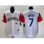 Men's Mexico Baseball #7 Julio Urias Number 2023 White Red World Classic Stitched Jersey7