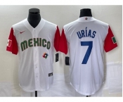 Men's Mexico Baseball #7 Julio Urias Number 2023 White Red World Classic Stitched Jersey7