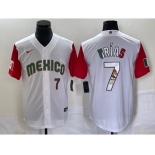 Men's Mexico Baseball #7 Julio Urias Number 2023 White Red World Classic Stitched Jersey8