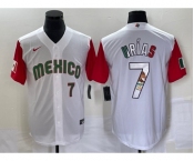 Men's Mexico Baseball #7 Julio Urias Number 2023 White Red World Classic Stitched Jersey8