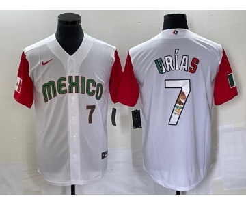 Men's Mexico Baseball #7 Julio Urias Number 2023 White Red World Classic Stitched Jersey8