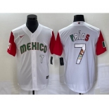 Men's Mexico Baseball #7 Julio Urias Number 2023 White Red World Classic Stitched Jersey9