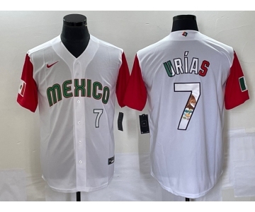 Men's Mexico Baseball #7 Julio Urias Number 2023 White Red World Classic Stitched Jersey9