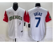 Men's Mexico Baseball #7 Julio Urias Number 2023 White Red World Classic Stitched Jersey