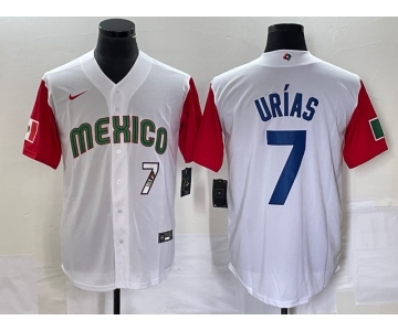 Men's Mexico Baseball #7 Julio Urias Number 2023 White Red World Classic Stitched Jersey