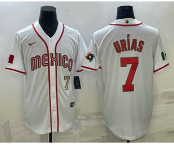 Men's Mexico Baseball #7 Julio Urias Number 2023 White World Baseball Classic Stitched Jersey3