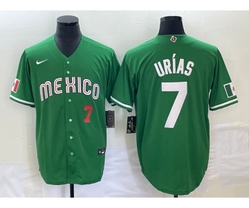 Men's Mexico Baseball #7 Julio Urias Number Green 2023 World Baseball Classic Stitched Jersey 1