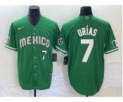 Men's Mexico Baseball #7 Julio Urias Number Green 2023 World Baseball Classic Stitched Jersey4