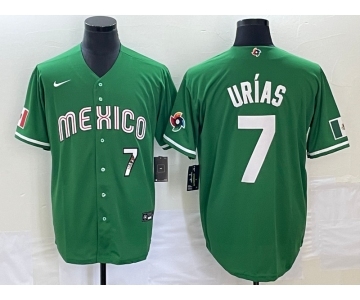 Men's Mexico Baseball #7 Julio Urias Number Green 2023 World Baseball Classic Stitched Jersey4