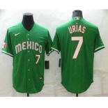 Men's Mexico Baseball #7 Julio Urias Number Green 2023 World Baseball Classic Stitched Jersey