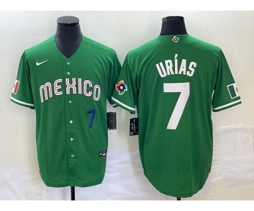 Men's Mexico Baseball #7 Julio Urias Number Green 2023 World Baseball Classic Stitched Jersey