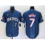 Men's Mexico Baseball #7 Julio Urias Number Navy Blue Pinstripe 2020 World Series Cool Base Nike Jersey 1