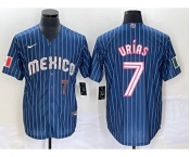 Men's Mexico Baseball #7 Julio Urias Number Navy Blue Pinstripe 2020 World Series Cool Base Nike Jersey2