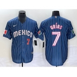 Men's Mexico Baseball #7 Julio Urias Number Navy Blue Pinstripe 2020 World Series Cool Base Nike Jersey3