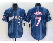 Men's Mexico Baseball #7 Julio Urias Number Navy Blue Pinstripe 2020 World Series Cool Base Nike Jersey