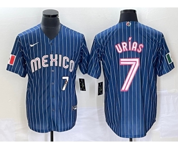 Men's Mexico Baseball #7 Julio Urias Number Navy Blue Pinstripe 2020 World Series Cool Base Nike Jersey