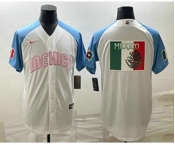 Men's Mexico Baseball Big Logo 2023 White Blue World Classic Stitched Jersey3