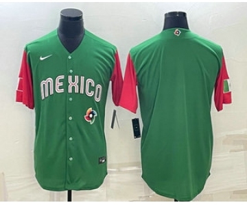 Men's Mexico Baseball Blank 2023 Green World With Patch Classic Stitched Jersey