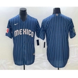 Men's Mexico Baseball Blank 2023 Navy Blue Pinstripe World Baseball Classic Stitched Jersey