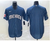 Men's Mexico Baseball Blank 2023 Navy Blue Pinstripe World Baseball Classic Stitched Jersey