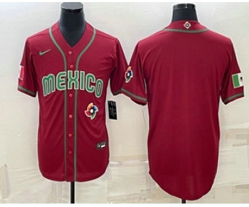 Men's Mexico Baseball Blank 2023 Red World Baseball With Patch Classic Stitched Jersey