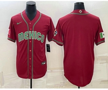 Men's Mexico Baseball Blank 2023 Red World Baseball With Patch Classic Stitched Jerseys