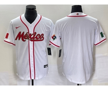 Men's Mexico Baseball Blank NEW 2023 White World Classic Stitched Jersey