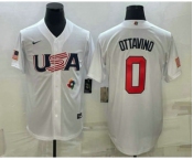 Men's USA Baseball #0 Adam Ottavino 2023 White World Baseball Classic Stitched Jersey