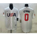 Men's USA Baseball #0 Adam Ottavino 2023 White World Baseball Classic Stitched Jerseys