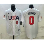 Mens USA Baseball #0 Adam Ottavino Number 2023 White World Baseball Classic Stitched Jersey