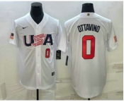 Mens USA Baseball #0 Adam Ottavino Number 2023 White World Baseball Classic Stitched Jersey