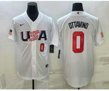 Men's USA Baseball #0 Adam Ottavino Number 2023 White World Baseball Classic Stitched Jersey