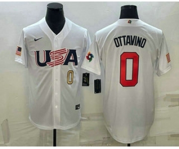 Men's USA Baseball #0 Adam Ottavino Number 2023 White World Baseball Classic Stitched Jerseys