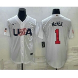 Men's USA Baseball #1 Jeff McNeil 2023 White World Classic Stitched Jersey