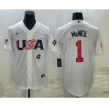 Men's USA Baseball #1 Jeff McNeil 2023 White World Classic Stitched Jerseys