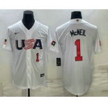 Mens USA Baseball #1 Jeff McNeil Number 2023 White World Classic Stitched Jersey