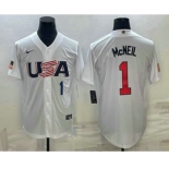 Men's USA Baseball #1 Jeff McNeil Number 2023 White World Classic Stitched Jerseys