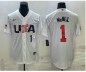 Men's USA Baseball #1 Jeff McNeil Number 2023 White World Classic Stitched Jerseys