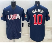 Men's USA Baseball #10 JT Realmuto 2023 Navy World Baseball Classic Stitched Jersey