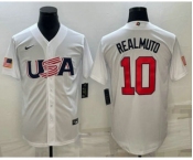 Men's USA Baseball #10 JT Realmuto 2023 White World Baseball Classic Stitched Jersey