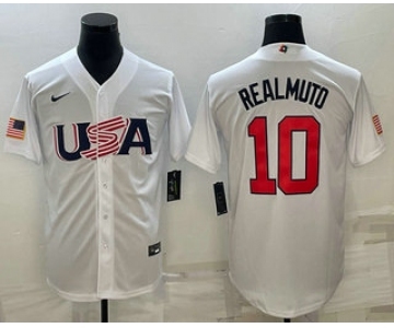 Men's USA Baseball #10 JT Realmuto 2023 White World Baseball Classic Stitched Jersey