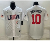 Men's USA Baseball #10 JT Realmuto 2023 White World Baseball Classic Stitched Jerseys