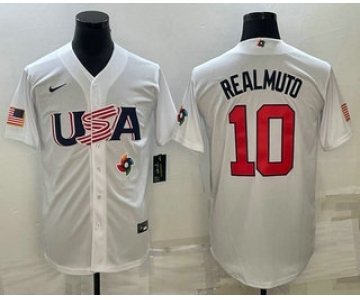 Men's USA Baseball #10 JT Realmuto 2023 White World Baseball Classic Stitched Jerseys