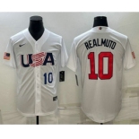 Mens USA Baseball #10 JT Realmuto Number 2023 White World Baseball Classic Stitched Jersey