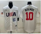 Men's USA Baseball #10 JT Realmuto Number 2023 White World Baseball Classic Stitched Jersey